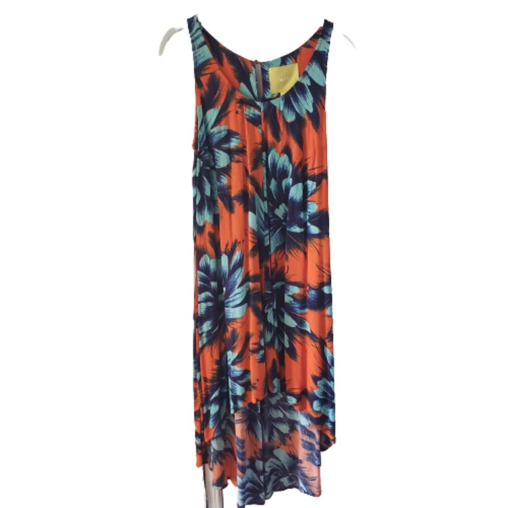 Maeve Sunset Orange Hibiscus High Low Maxi Dress with Belt…